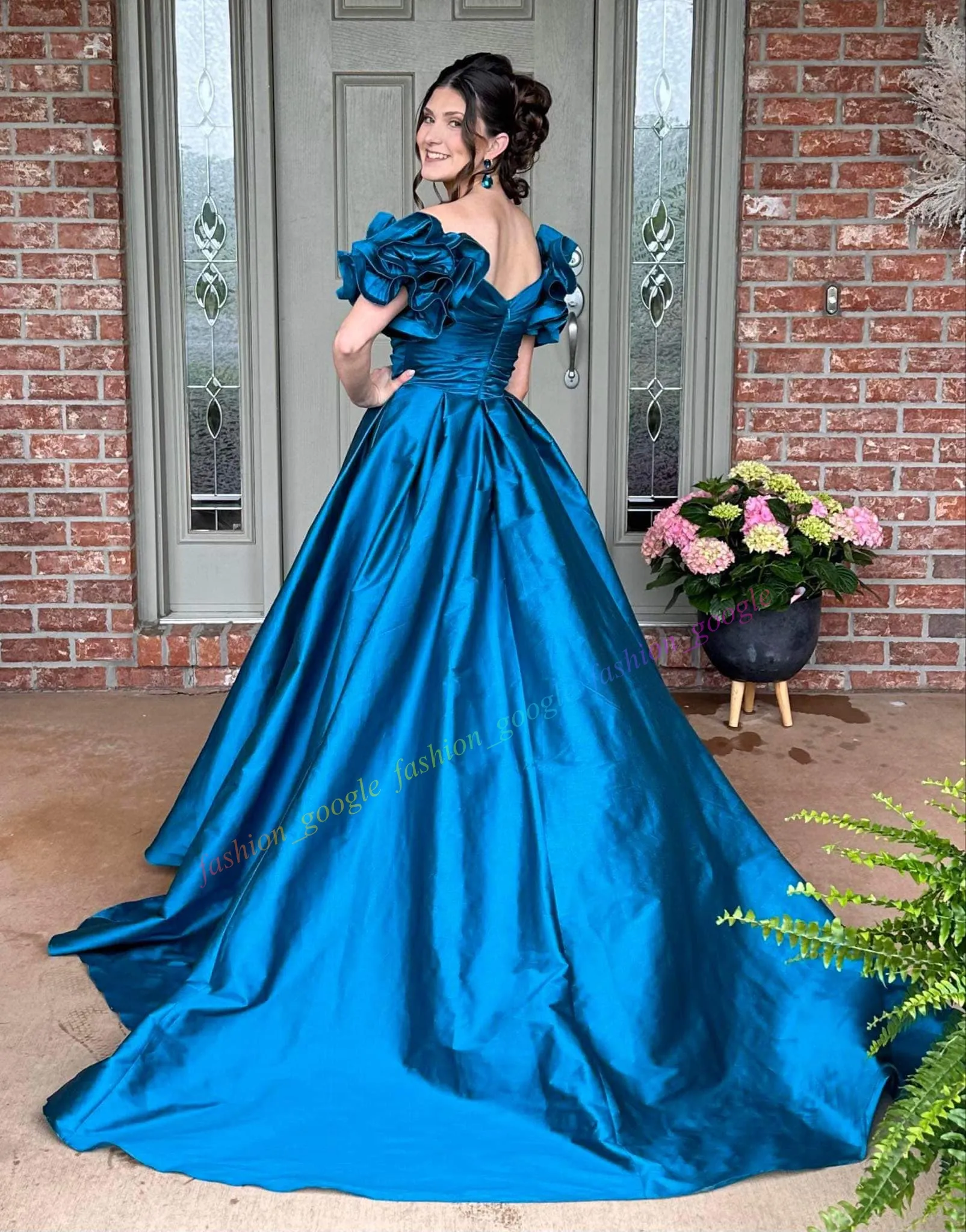 Taffeta Prom Dress with Ruffle Sleeves Sweetheart Neckline A-Line Sweep  Train Formal Evening Gown in Turquoise Sunset Fuchsia from Dhgate In Stock  Special Occasion Dresses - price 92.73