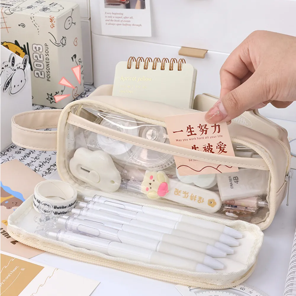 Save Big on Bulk Pencil Bag With Zipper Large Capacity Zipper Pencil Bag  Kawaii Aesthetic Transparent Pencil Case For Girls Best Deals on DHgate