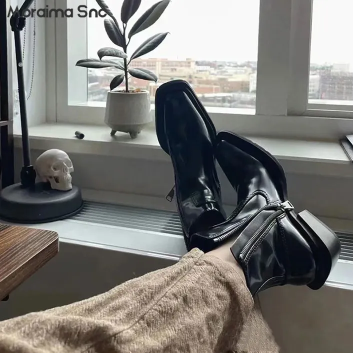 Men's Black Leather Ankle Boots Square Toe, Thick Heel, Designer Chelsea  Boots with Side Zipper, Comfortable Stylish, Plus Sizes Available