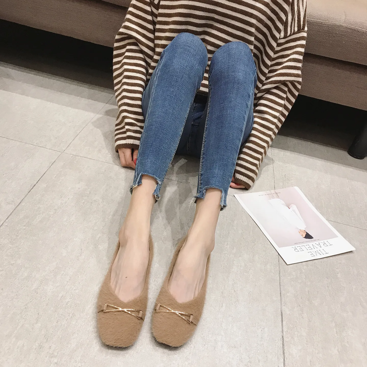 Khaki flat shoes sale