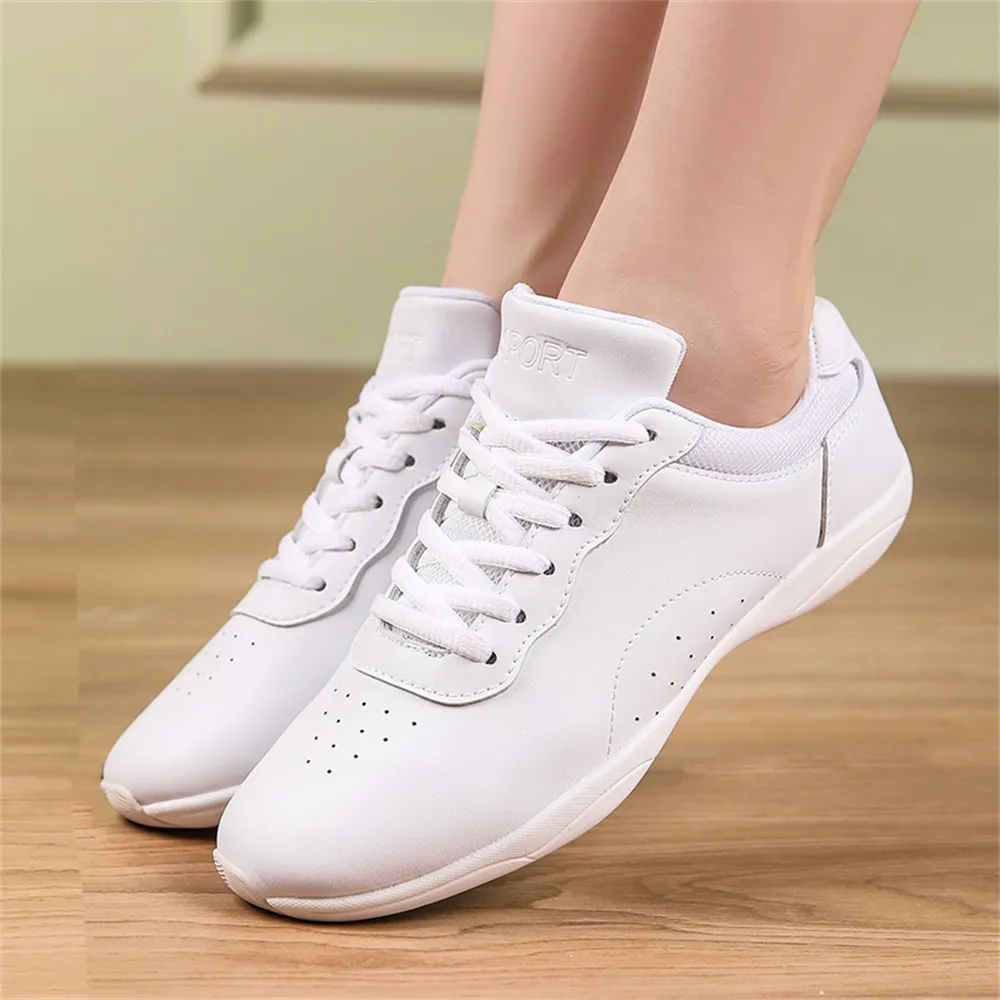 ARKKG Girls White Leather Dance Sneakers Youth Cheerleading