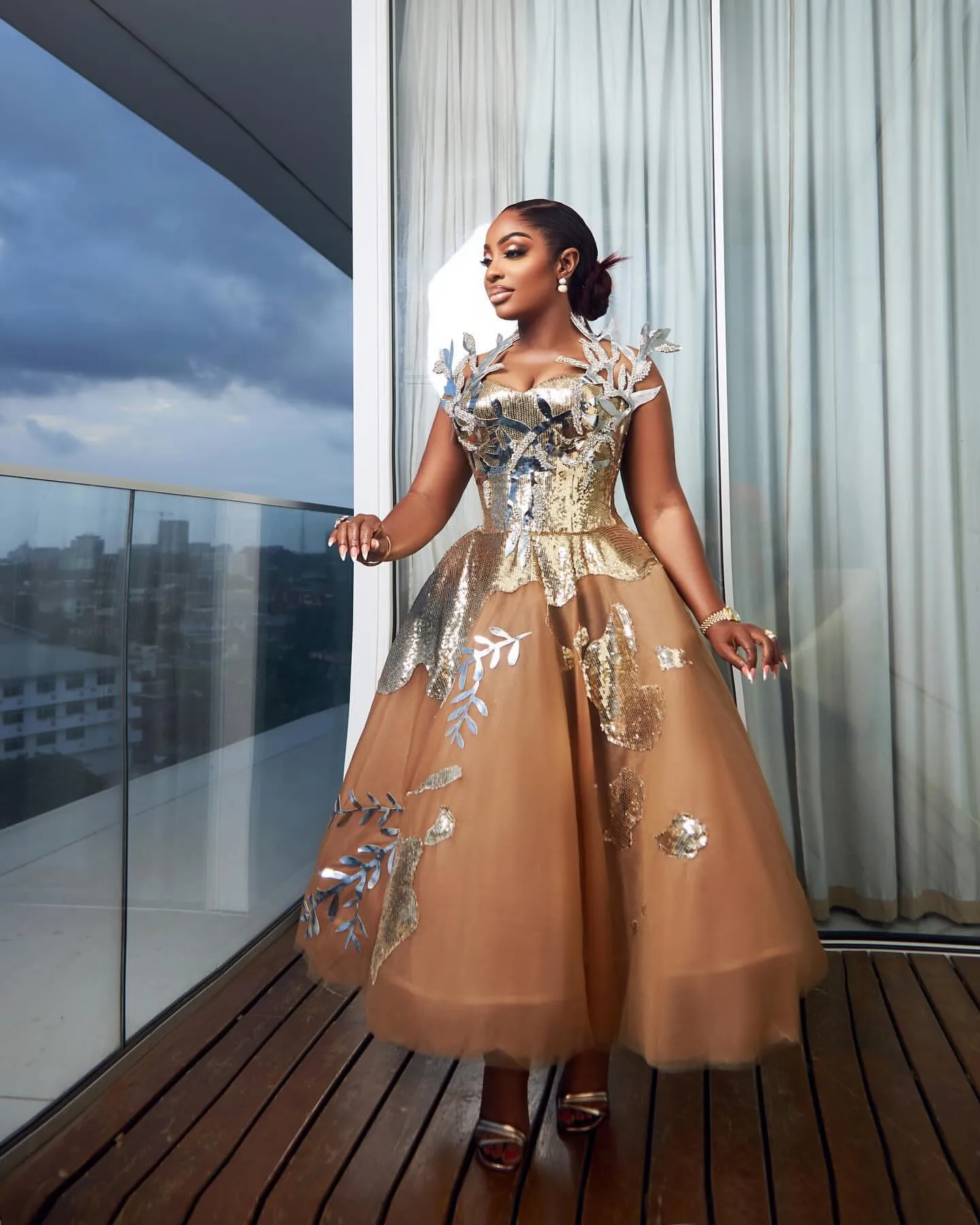 Ball Gown 2019 Grade Grad Dresses Floral Gold Tulle Plus Size Ball - Main Image