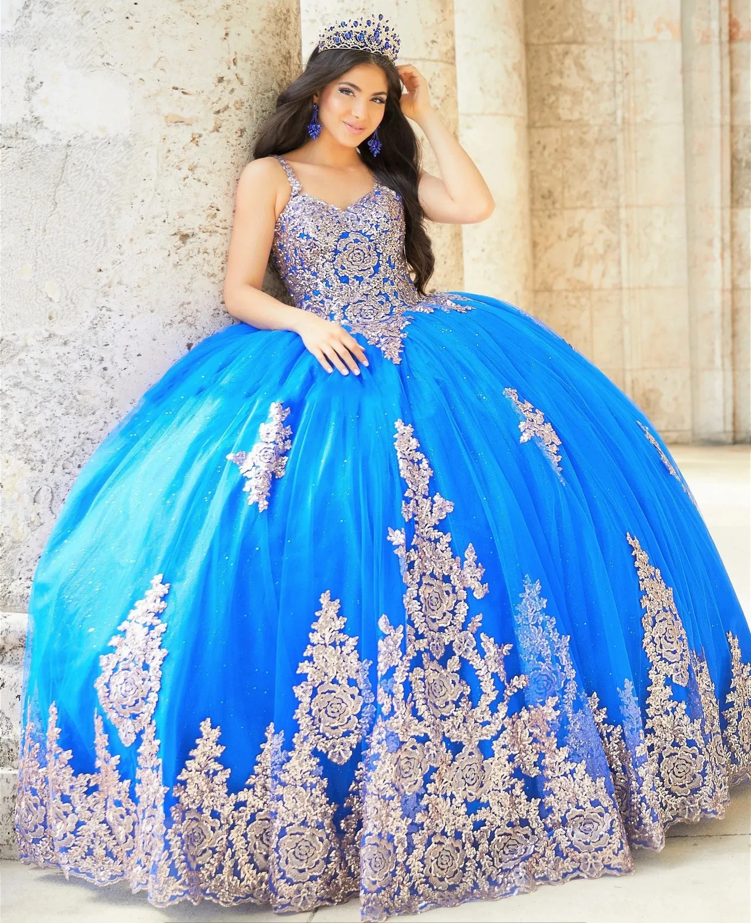 Save Big on Bulk Royal Blue Mexican Quinceanera Dresses Royal Blue Mexican  Quinceanera Dress Ball Gown Spaghetti Straps Lace Appliques Puffy Charro