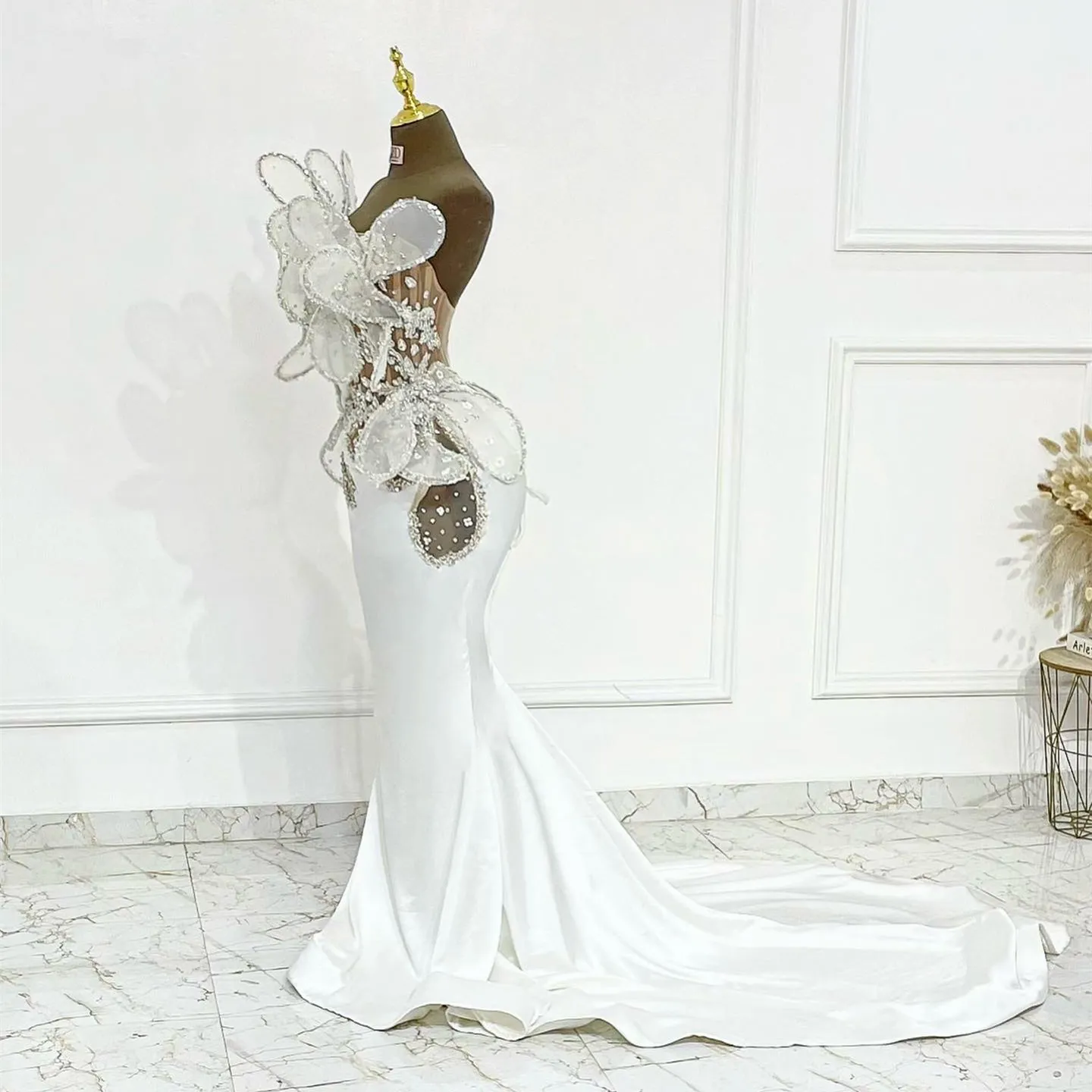 green emerald velvet dress Queendancer Women White Satin Long Engagement Dress with Slit One Shoulder  Mermaid Rehearsal Dinner Dress – queendanceruk main image 0