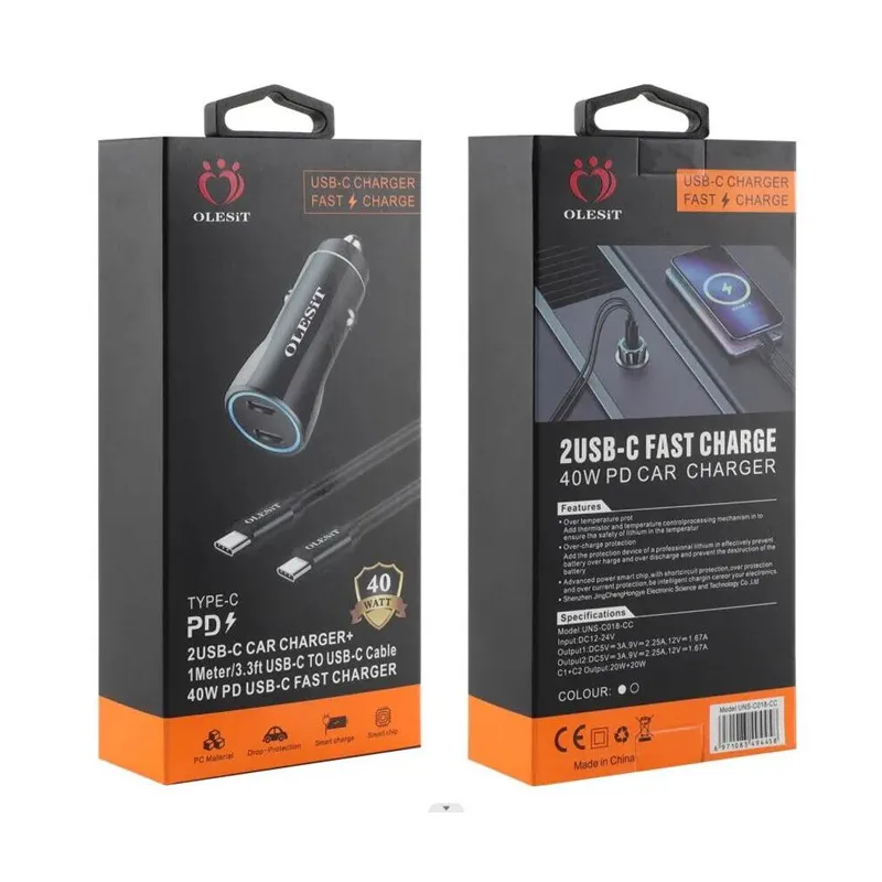 Olesit Dual Type C Cars With Wireless Charging With 40W PD USB C
