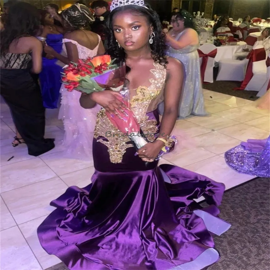fitted lace wedding dress Sexy Purple Long Glitter Sleeveless Slit Mermaid Prom Evening Dresses main image 1