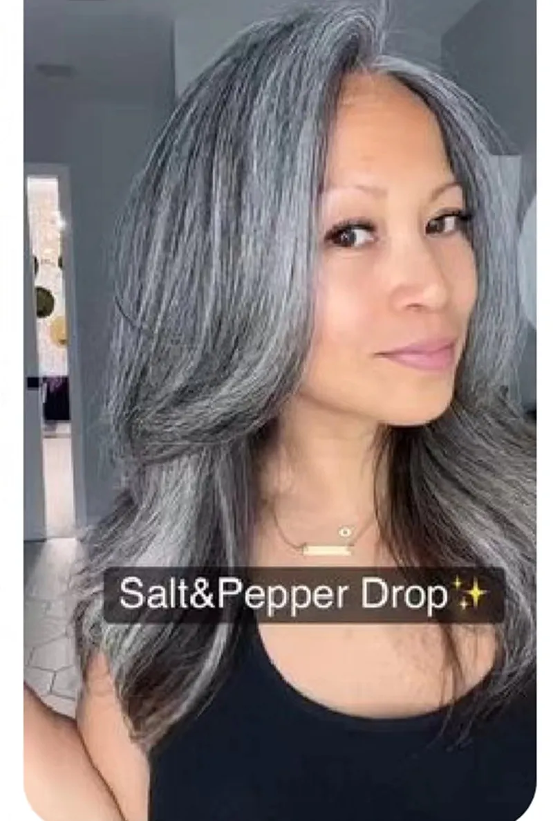 Raw Virgin Salt&Pepper Silver Gray Human Hair Wigs Short  display picture 3