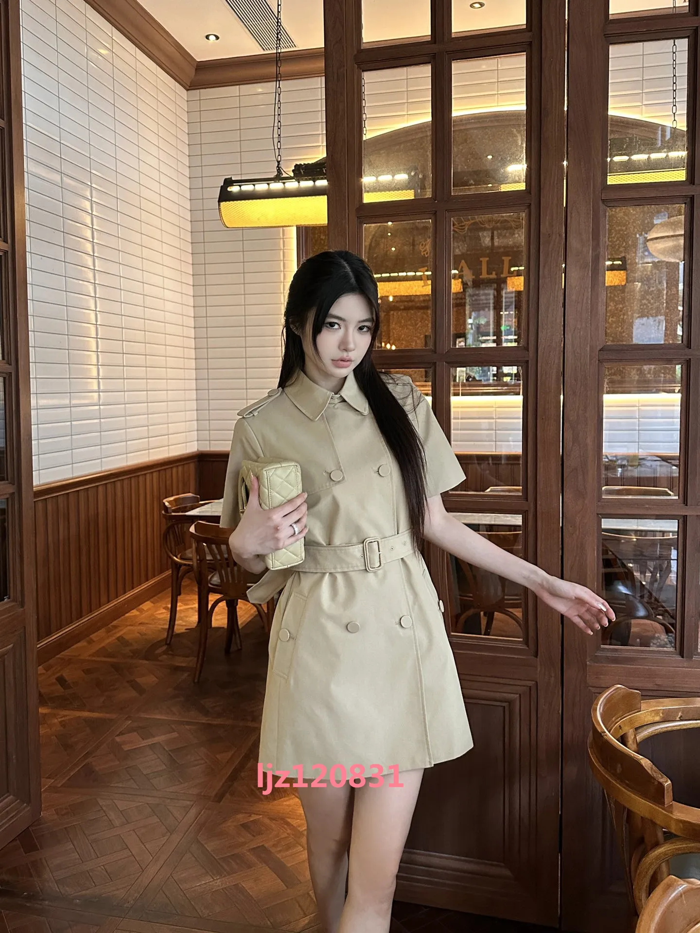 Elegant Waist Tie Business Windbreaker Coat Dress for Women from