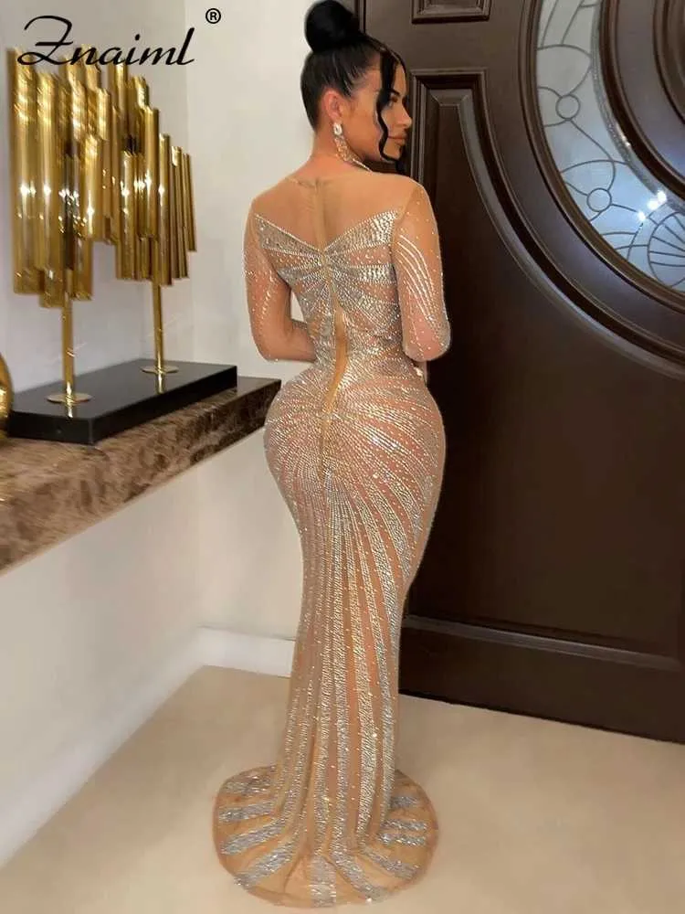Sparkly Mermaid Evening Dress For Women Crystal Rhinestone