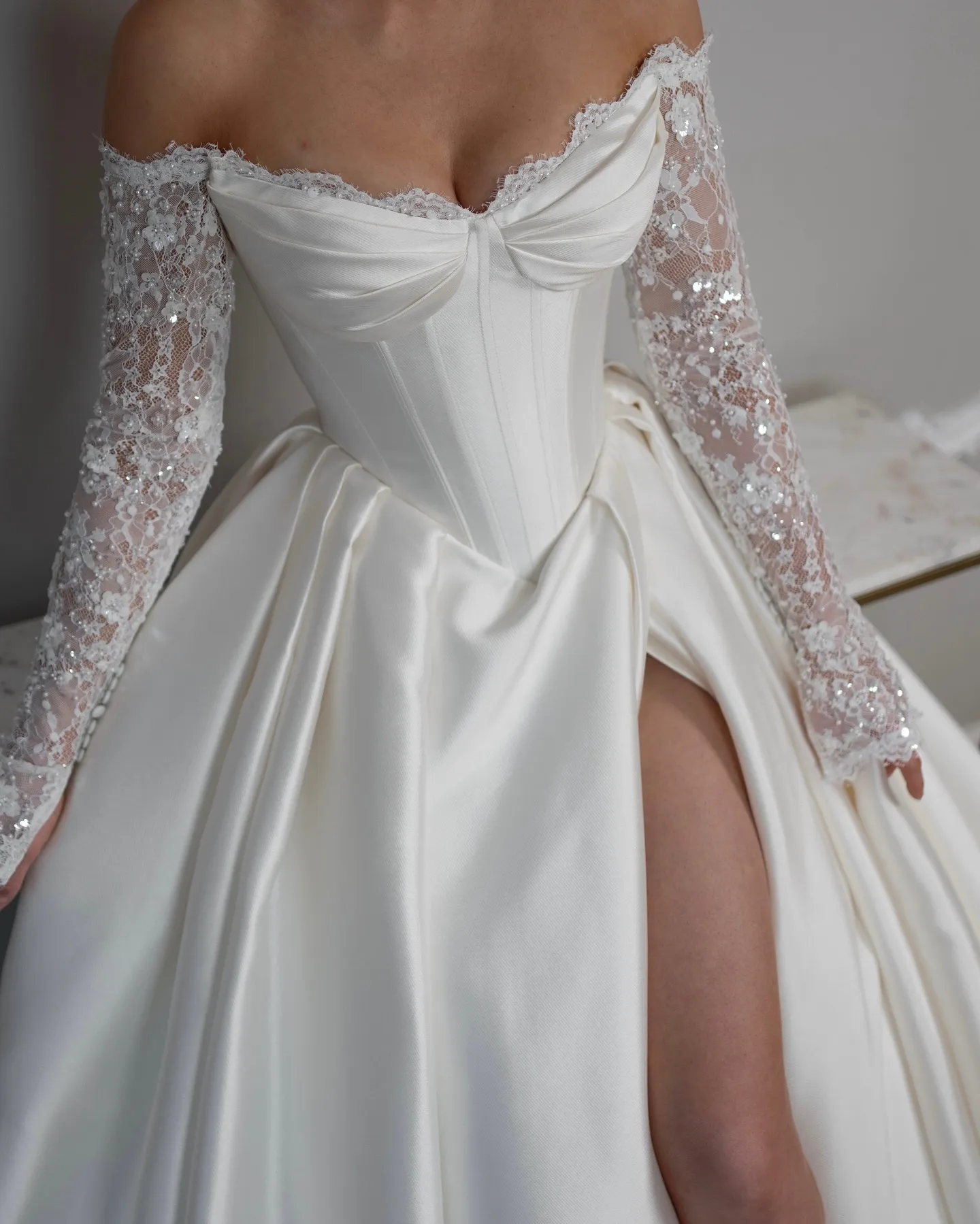 knee length dresses for ladies Riviere Silk Embellished Designer Wedding Dress Sample main image 0