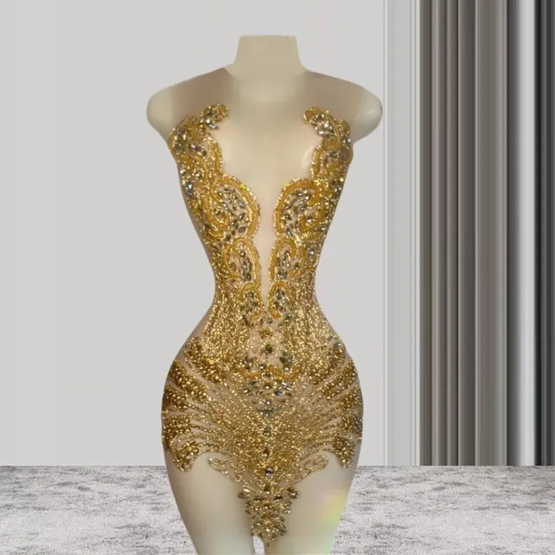 open lace back dress Gold Black V-Neck Halter Backless Sexy Mini Party Dress – AMIClubwear main image 0