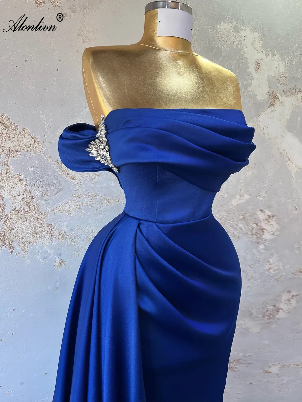 パーティードレス Off Shoulder Boat Neck Blue Cocktail Prom Dress DHgate.com:Vintage Off-Shoulder Ruched Pleats Boat Neck Gown