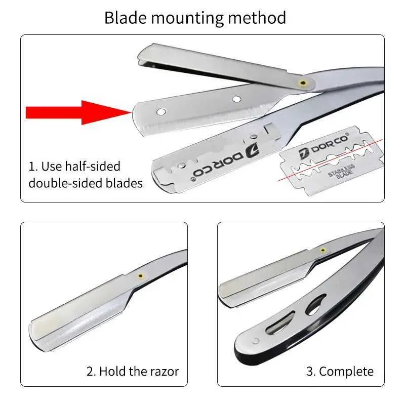 Removable Barber Razor Professional Folding Straight Edge Razor - Stainless Steel Barber ...