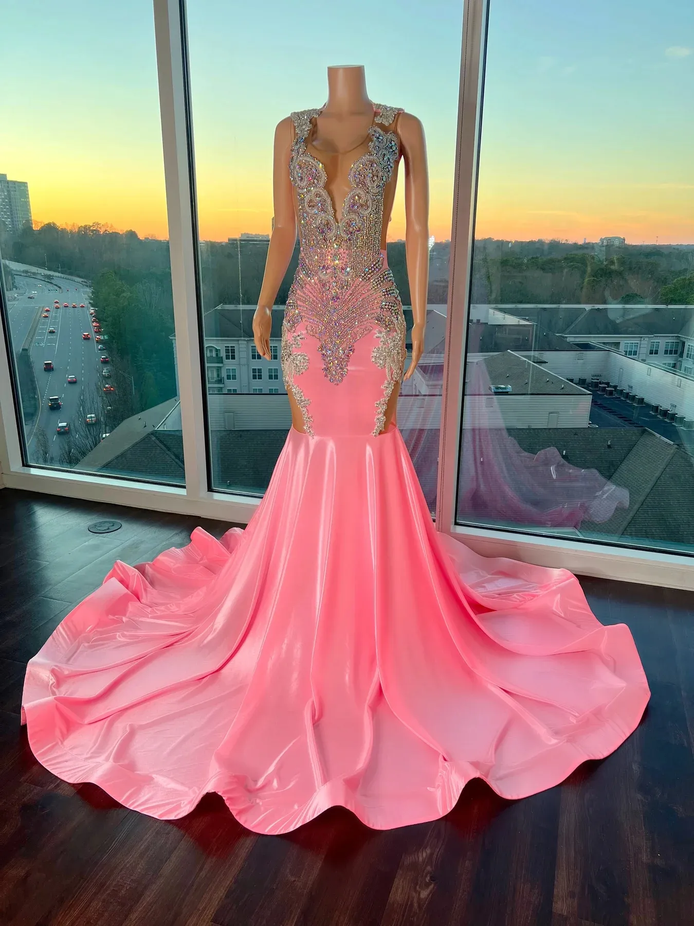 Sexy Pink Sheer Mermaid Prom Dresses 2024 For Black Girls Luxury Diamond African American Gowns