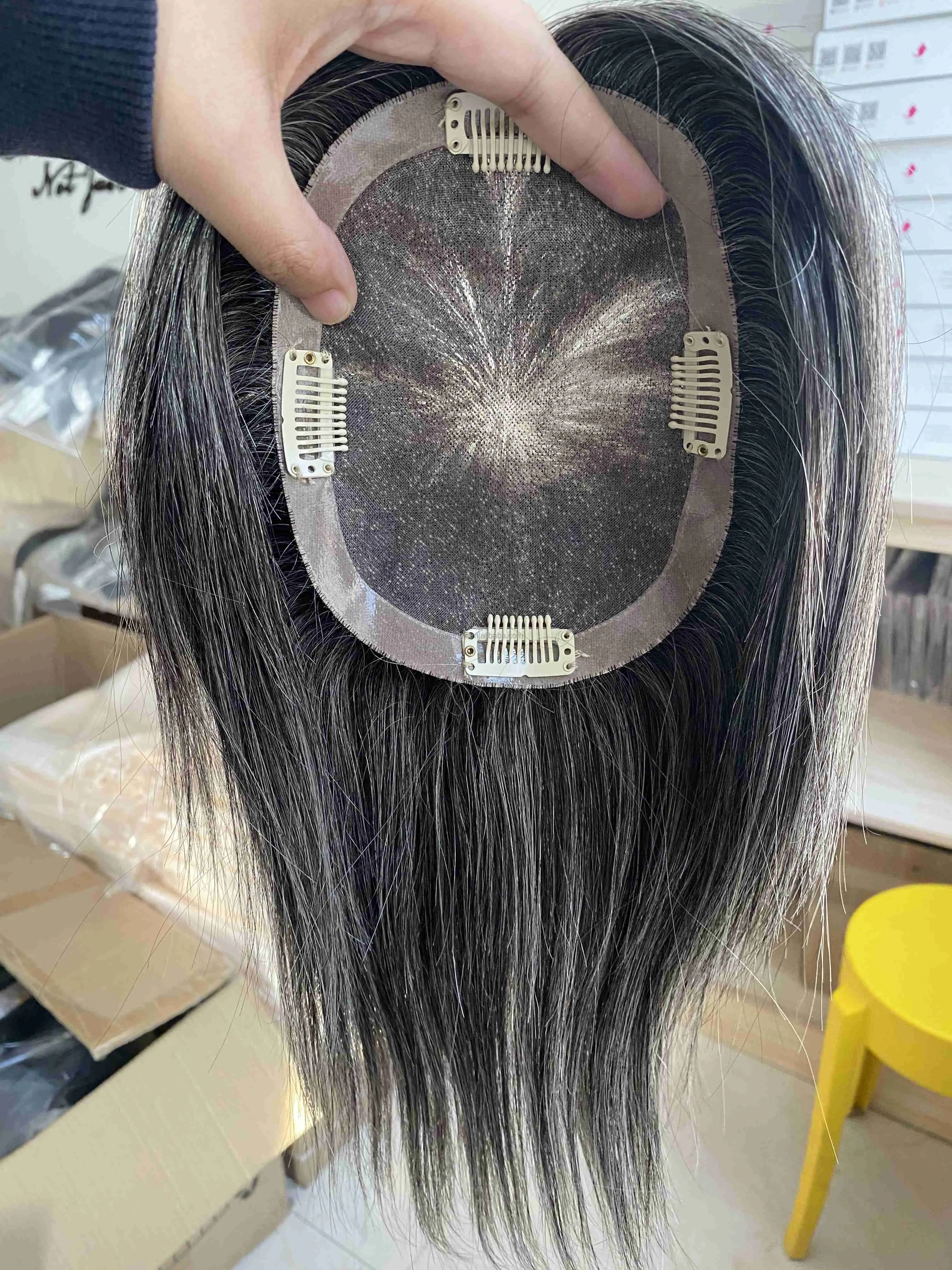 Human Hair Topper 4x4 Mono Silk Base Salt and Pepper Two 