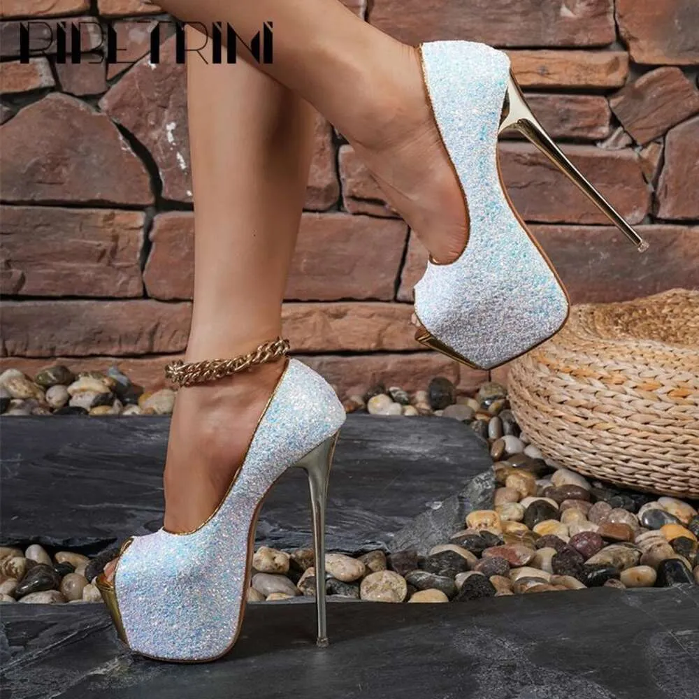 Bling Peep Toe Platform Stiletto Pumps Slip-On High Heeled Shoes
