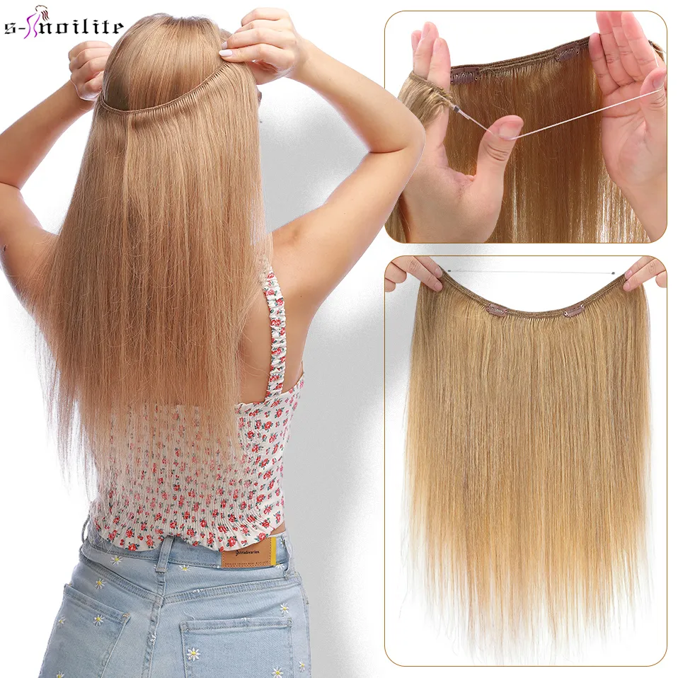 Invisible Fish Line Hair Clip in Hair Extensions 80g Highlight Straight Human Hair Extensions