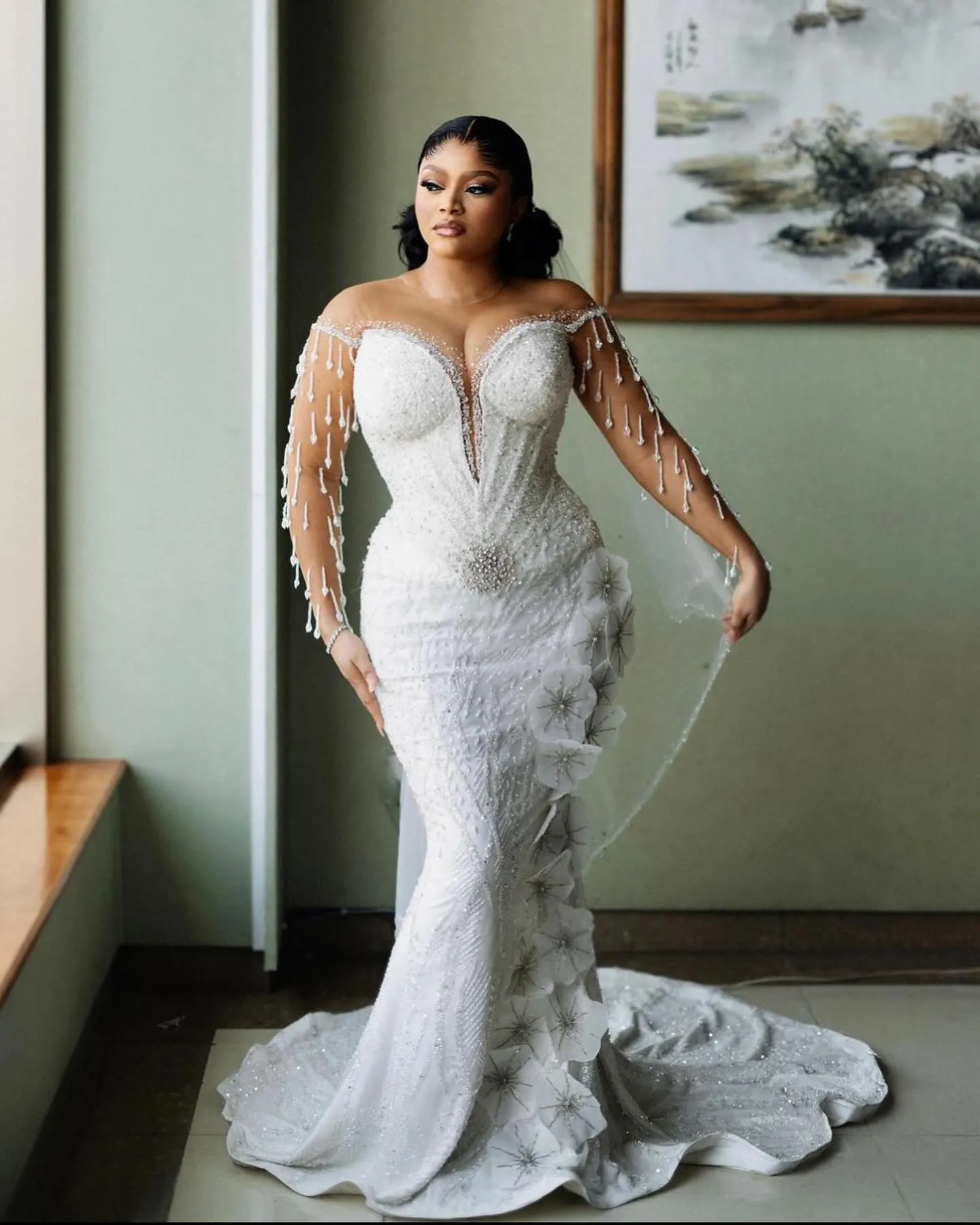 knee length dresses for ladies Mermaid Lace Appliques Spaghetti Straps V-Neck Ivory Wedding Dresses,MW311 main image 1