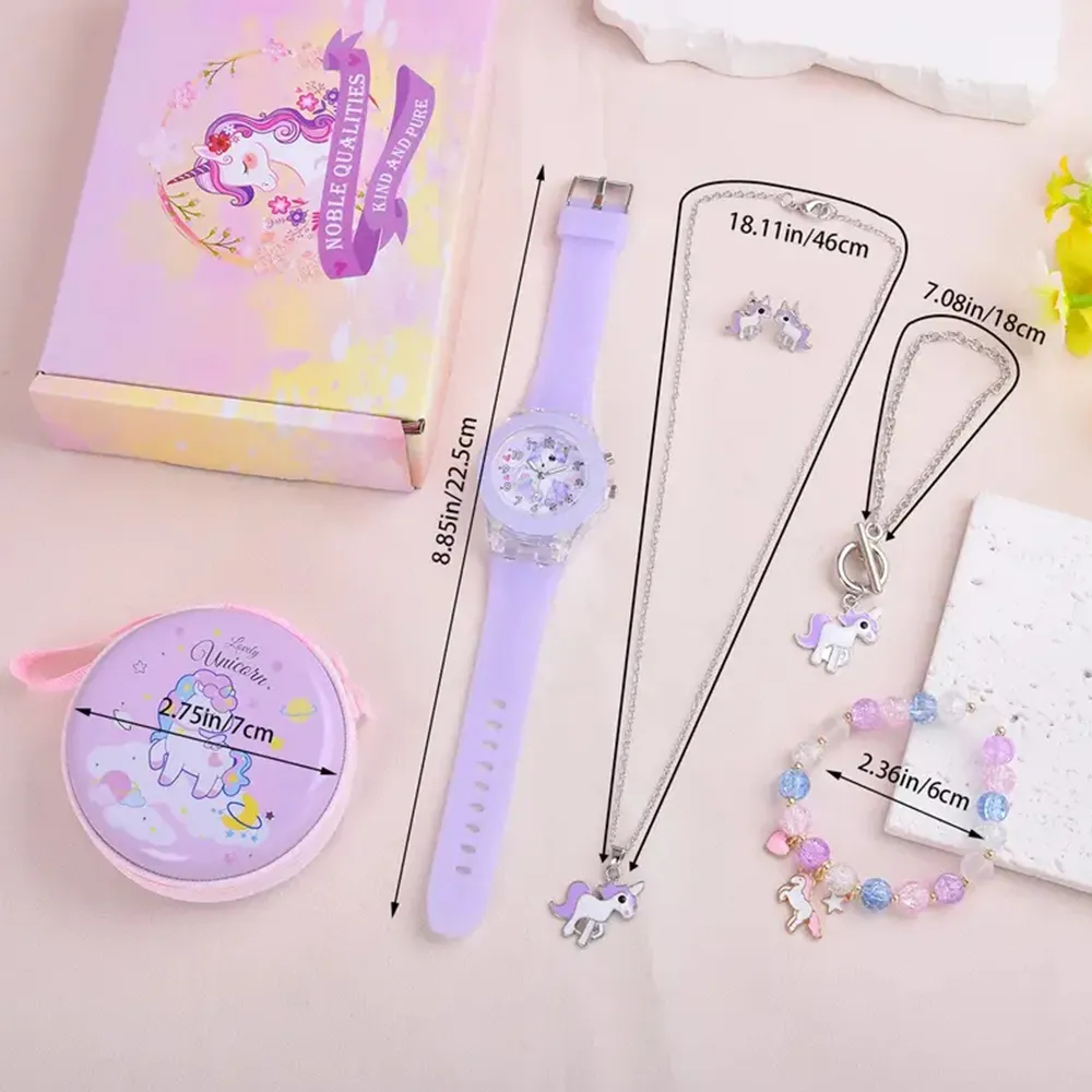 Magical Unicorn Quartz Watch with Matching 5-Piece Accessory Set