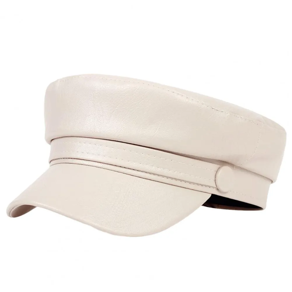 Womens Retro Faux Leather Beret Hat, Extended Flat... From  display picture 3