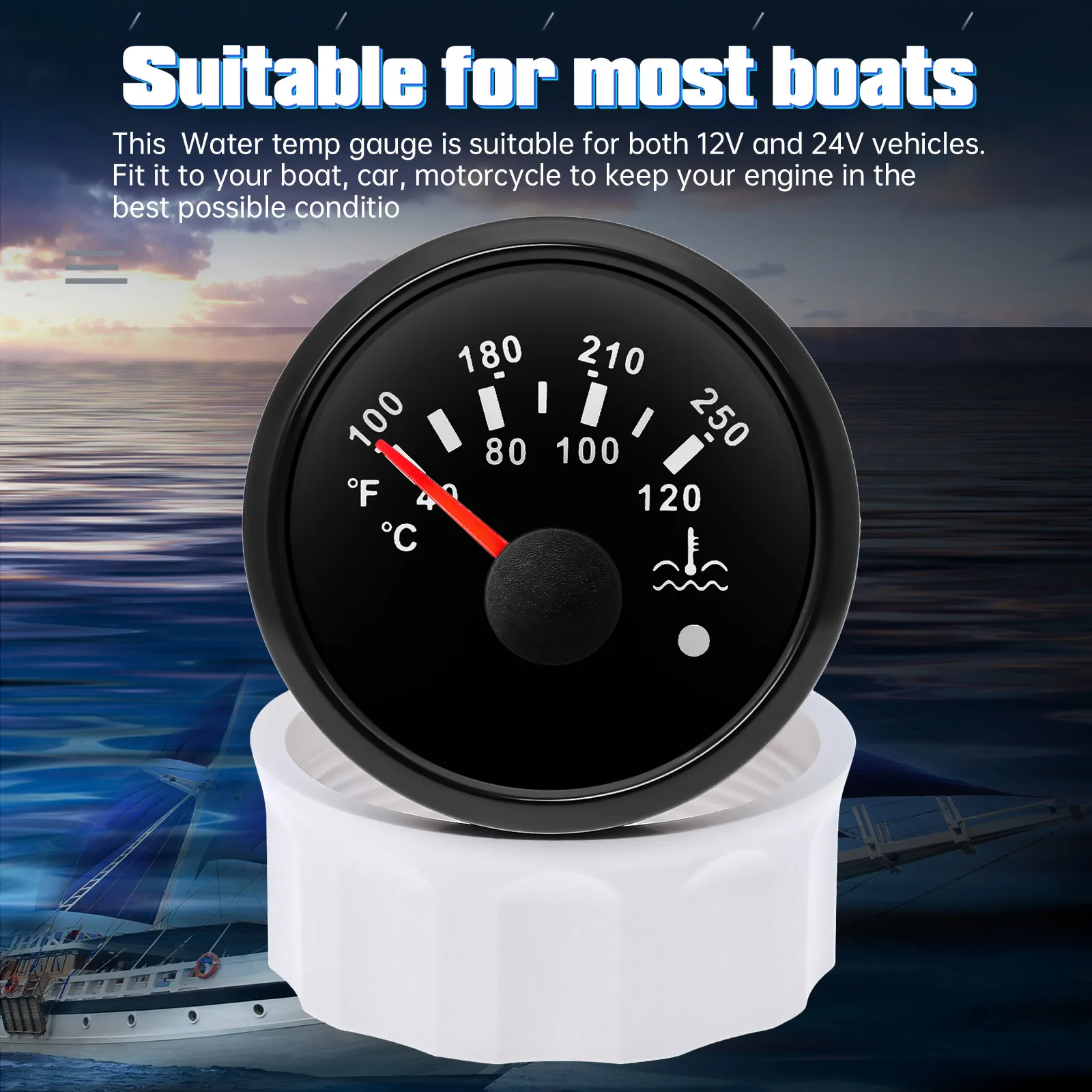 KUS Water Temperature Gauge 40-120°C – Perfect For Boat, Truck, Or Marine Use