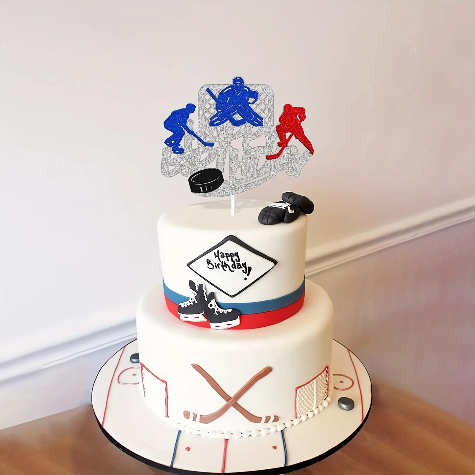 Baseball Kuchen Topper Mit Glitzer – 13,5x21,3 Cm, Aus Glitzerkarton & Bambusstab, Für Sport-Partys