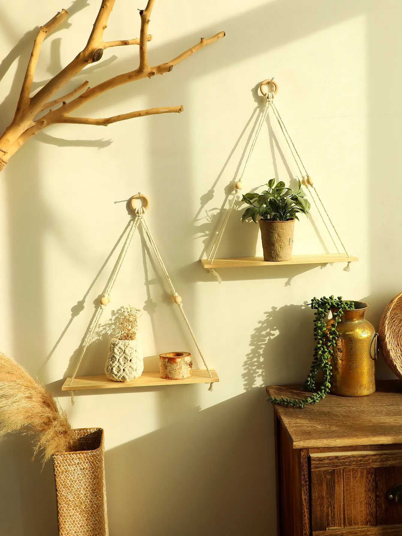 Boho Macrame Wood Wall Shelf With Floating Display For Home Wall Hanging Decor And Plant Corner Holder Stand From Homepro1 24.65 DHgate.Com