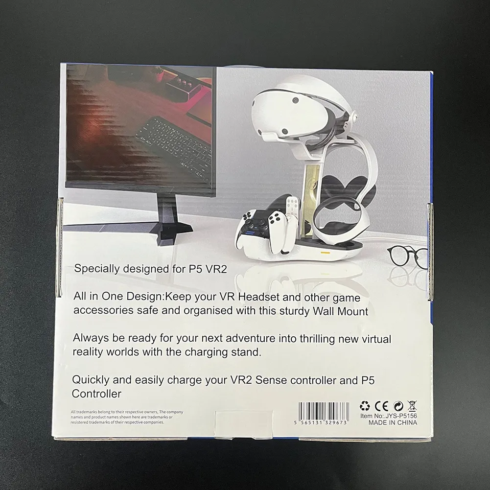 PS5 PS VR2 Charging Station: Controller Headset Dock with LED Indicator Storage