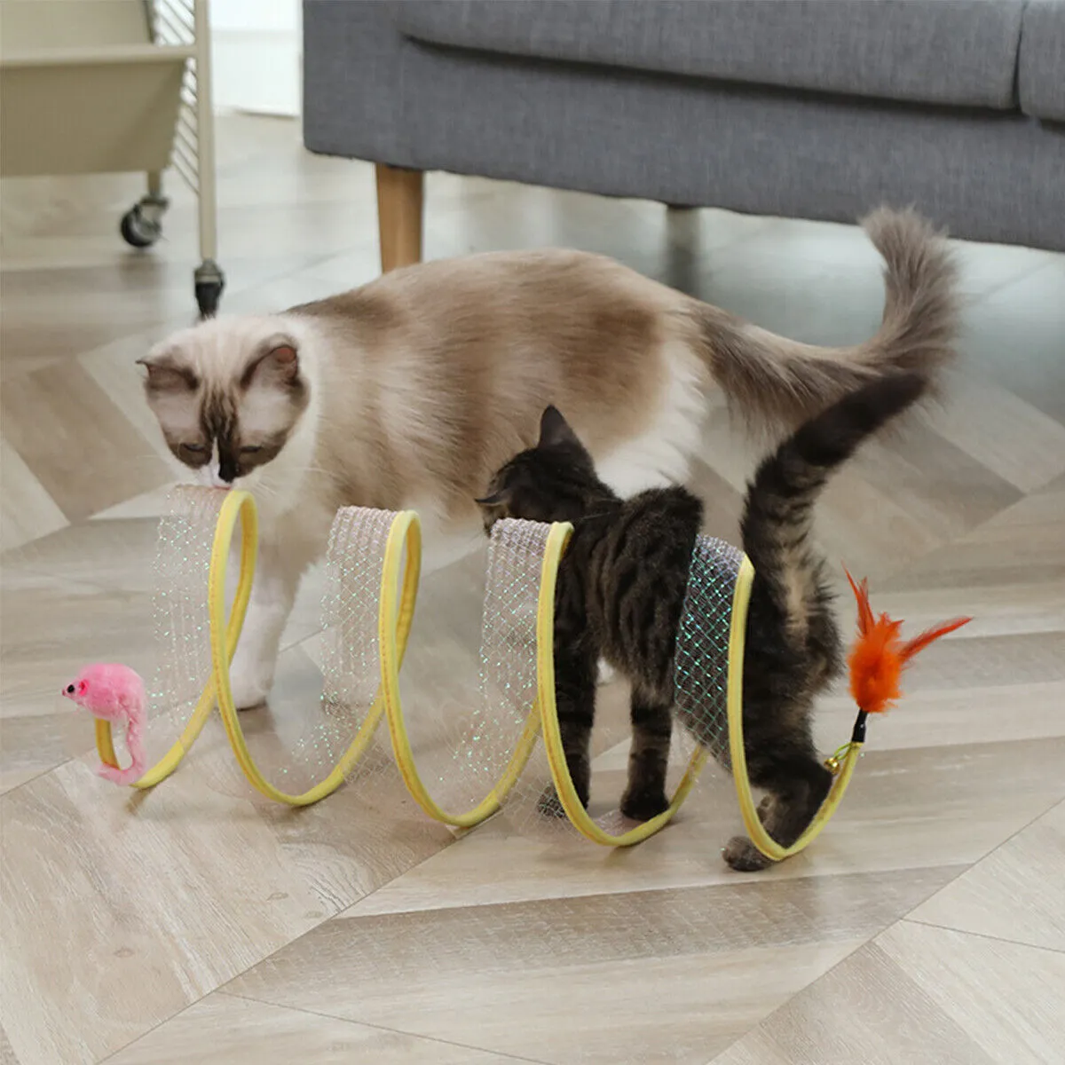 thumbnail image 2 of Cat Tunnel Toy 3-Way Foldable Pet Playhouse Crinkle Paper Bell Durable Oxford Cloth Animal Tunnel Kittens/Rabbits/Guinea Pigs 2 of 10