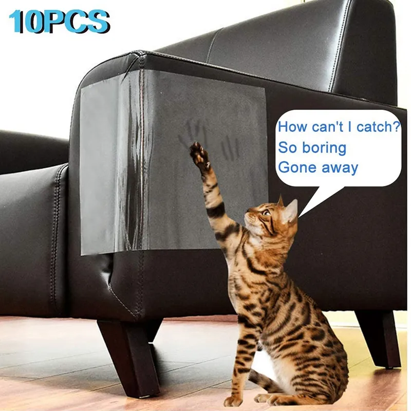 Poeuo Anti-Cat Scratch Furniture Protectors – 16 Pack Self-Adhesive Clear Panels With 90 Twist Pins For Couches & Sofas