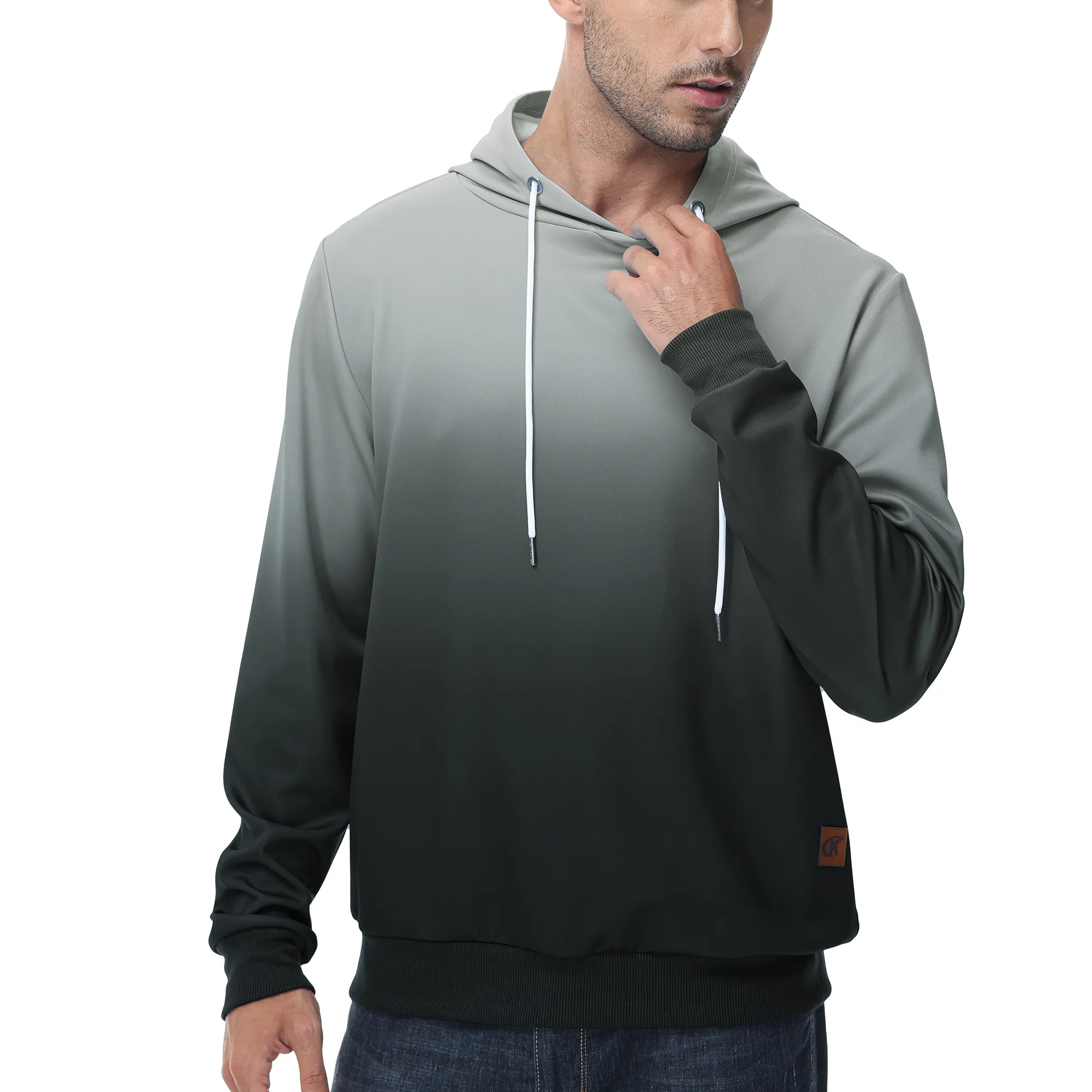 Ymosrh Men's Gradient Color Fleece Hoodie - Pullover Hooded Sweatshirt, Long Sleeve, Kangaroo Pocket - View #5