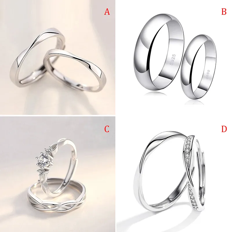 Adjustable 925 Sterling Silver Cute Dog Open Rings for Couples