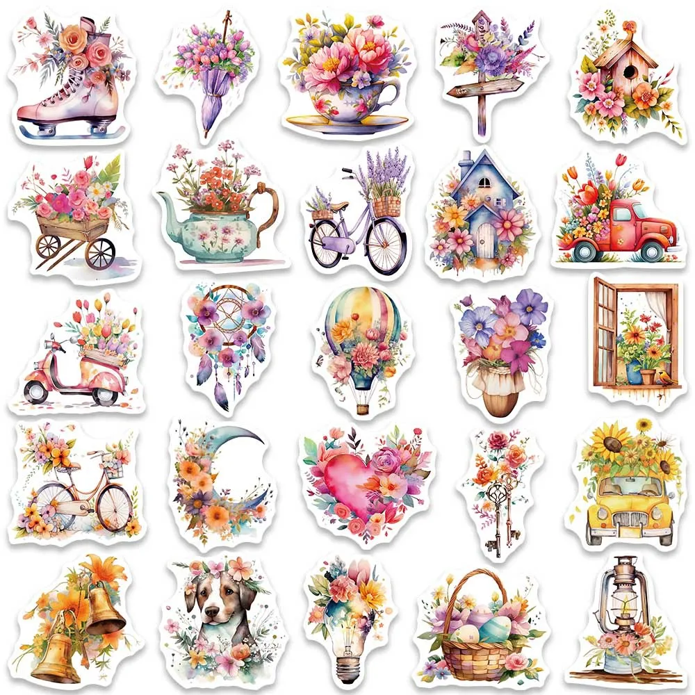 Ychsring Botanical Floral Stickers - 50 Pcs Clear PET Black And White Flower Plant Stickers For Scrapbook, Journal, Junk Journal, Collage - Waterproof Transparent For Resin, Craft & Scrapbook Supplies