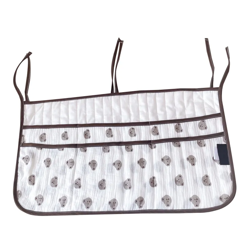 Hanging Bedside Storage Bags Durable Cotton Fabric Gray for Diapers Toys Shower Gifts