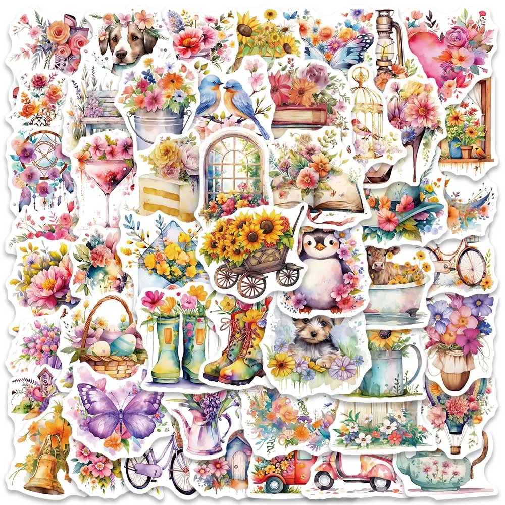 Retro Flower World Aesthetic cute stickers - Set of