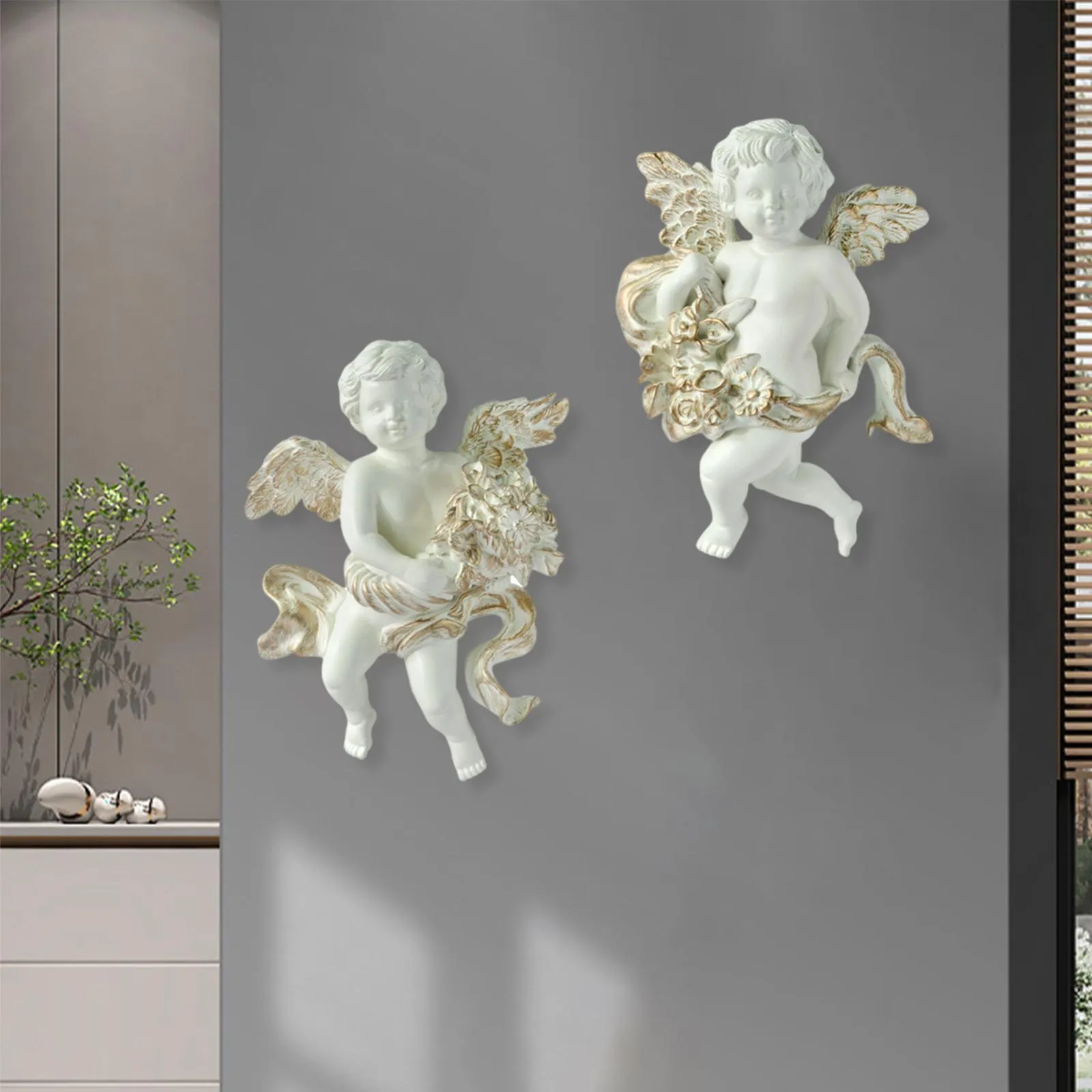 Angel Statue Wall Mounted Figurines Art Deco Cherub Ornaments for 