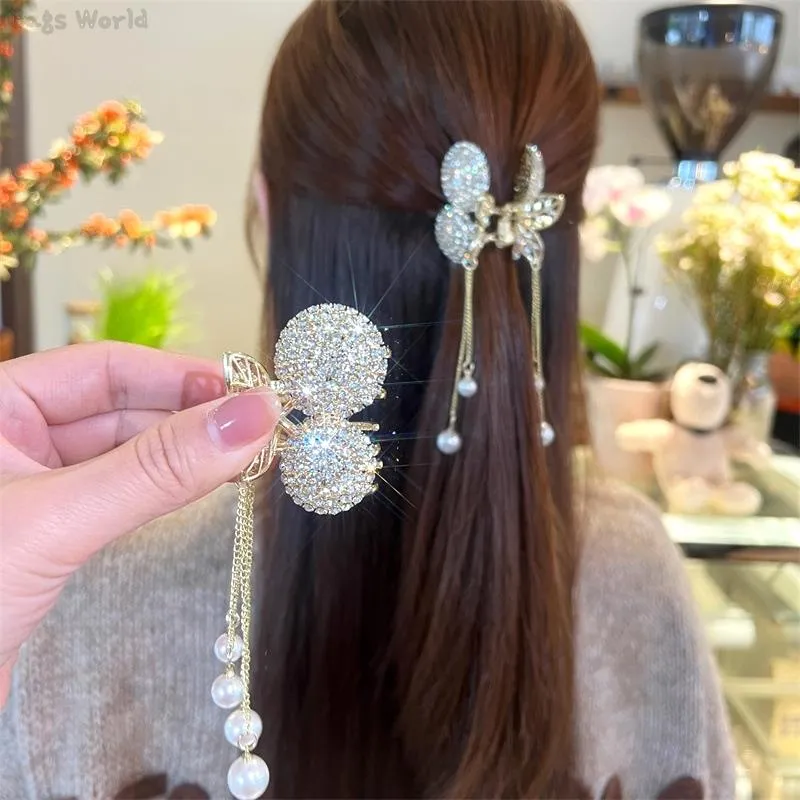Rhinestone Tassel Geometric Hair Claw Hair Accessory Rhinestone Hair Claws Alloy Geometric Barrette Hairpins With  main image 3