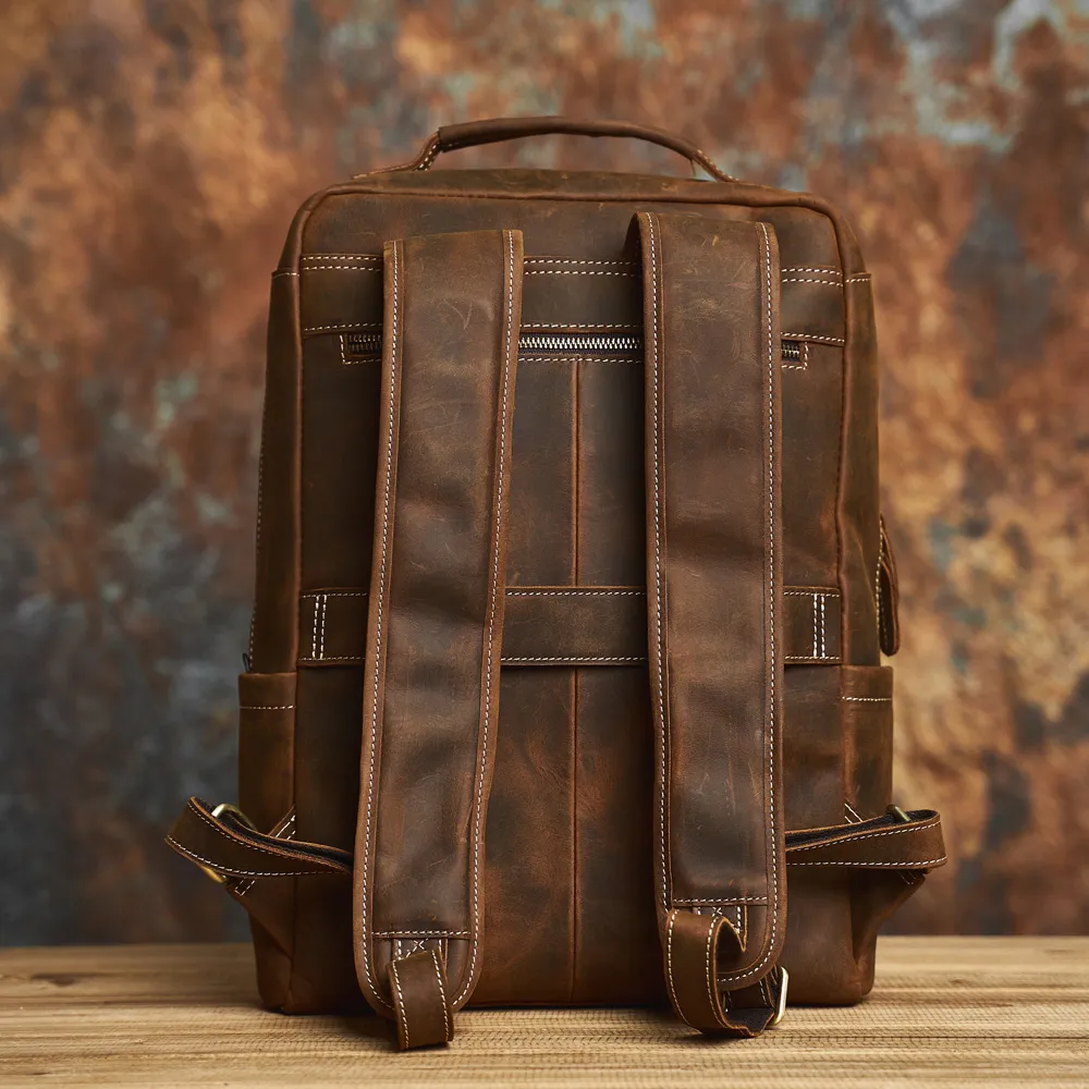 NASVA Genuine Leather Vintage Backpack for Men Versatile  Travel/School/Laptop Backpack (Dark Brown)