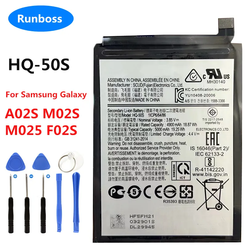 MINSHI Replacement Battery For A02S – 3.85V 4900mAh With UL Certification, Repair Tools Included, Fits A02S/A025/M02S/HQ-50S