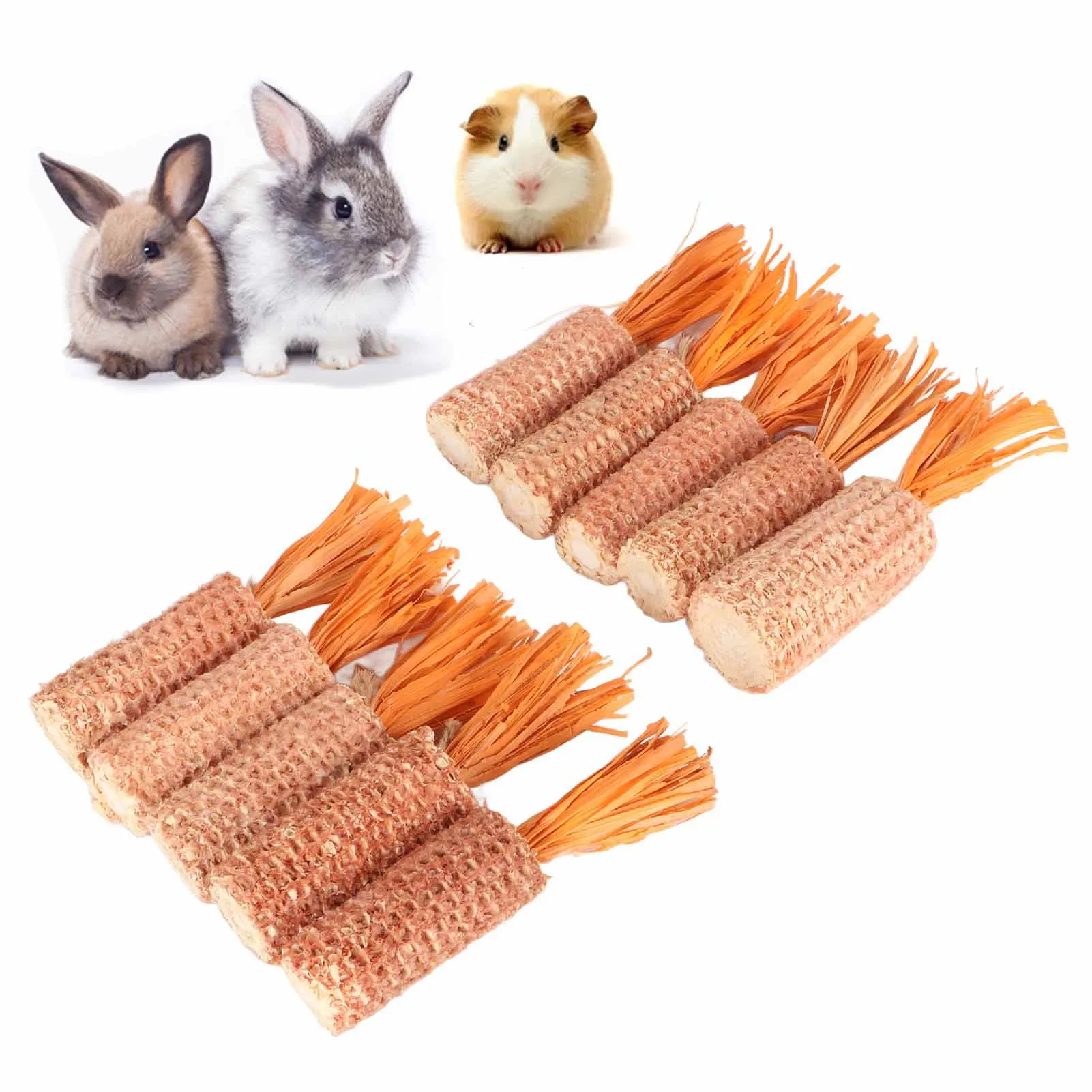 Hamster Corn Cob Chew Toys 10Pcs Carrot Shaped Teeth Grinding for Guinea Pig Rabbit Parrot Safe Natural Corn Husk Material