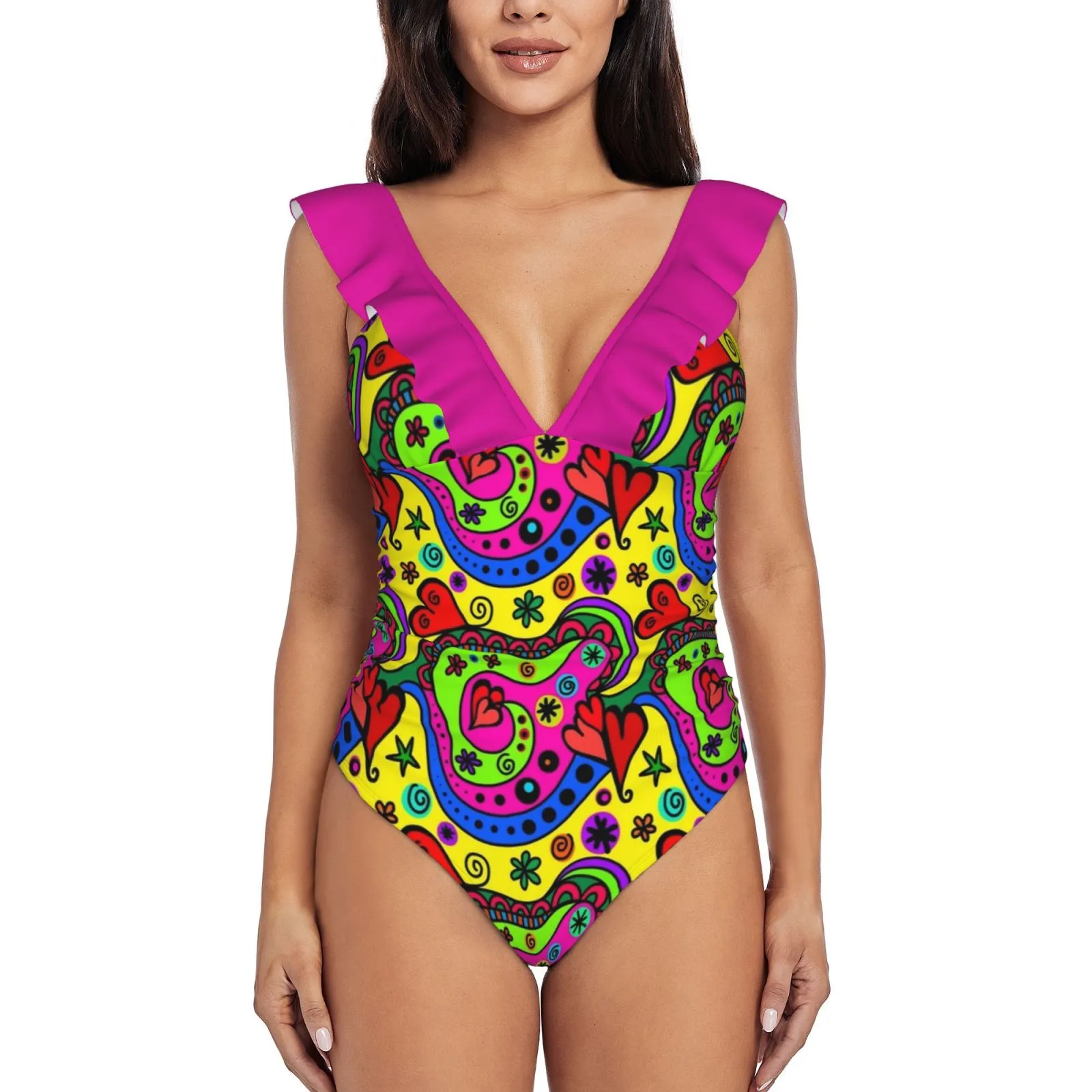 【hippiedippy】alice one piece Hippie Woodstock Pattern Ruffle One Piece one piece swimsuit