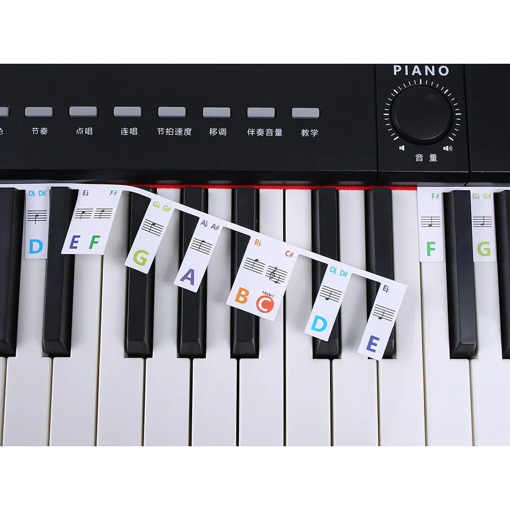Piano Notes Guide For Beginner, Removable Piano Keyboard Note Labels Learning 88 Key Full Size Made Silicone Need Stickers Reusable Comes Box Classic Blac