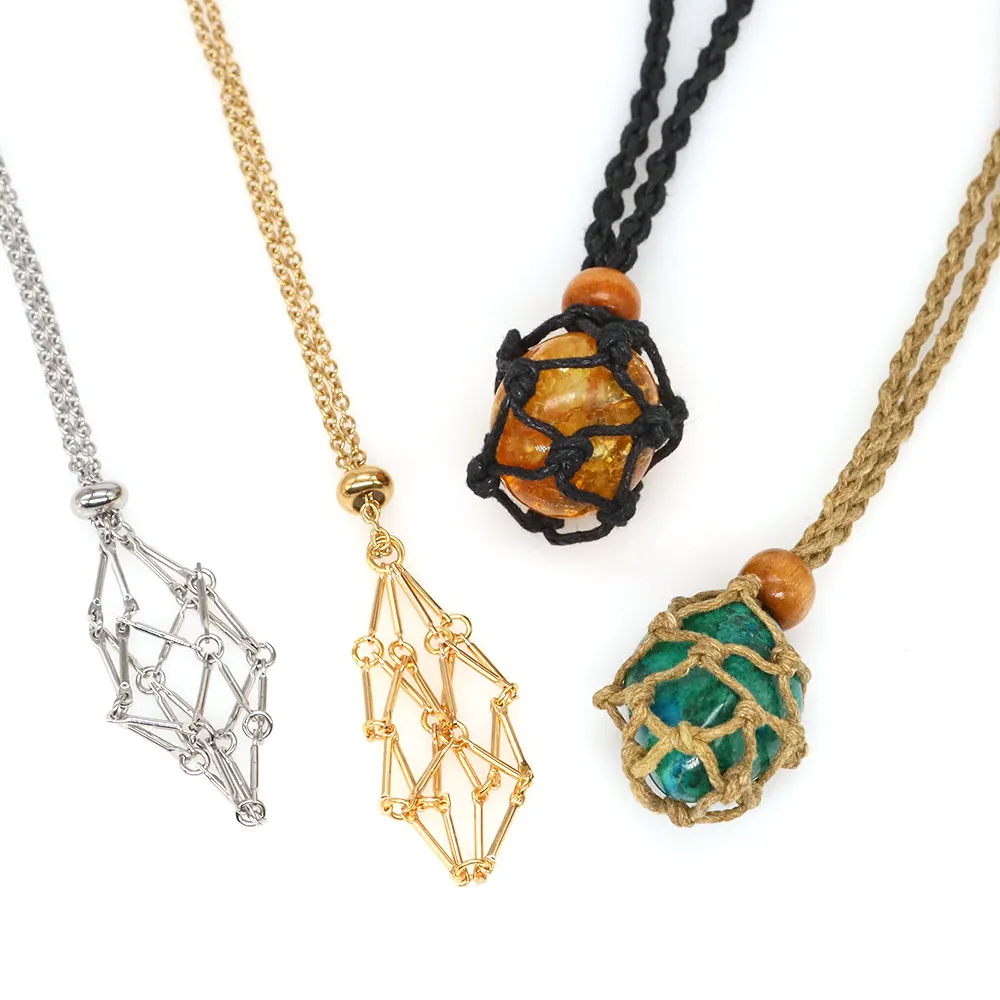 Adjustable Wax Rope Stone Holder For Necklaces And Catholic Jewelry Natural Quartz Crystal Healing Net Bag Pendant From Ddmyearth 8.49 DHgate.Com