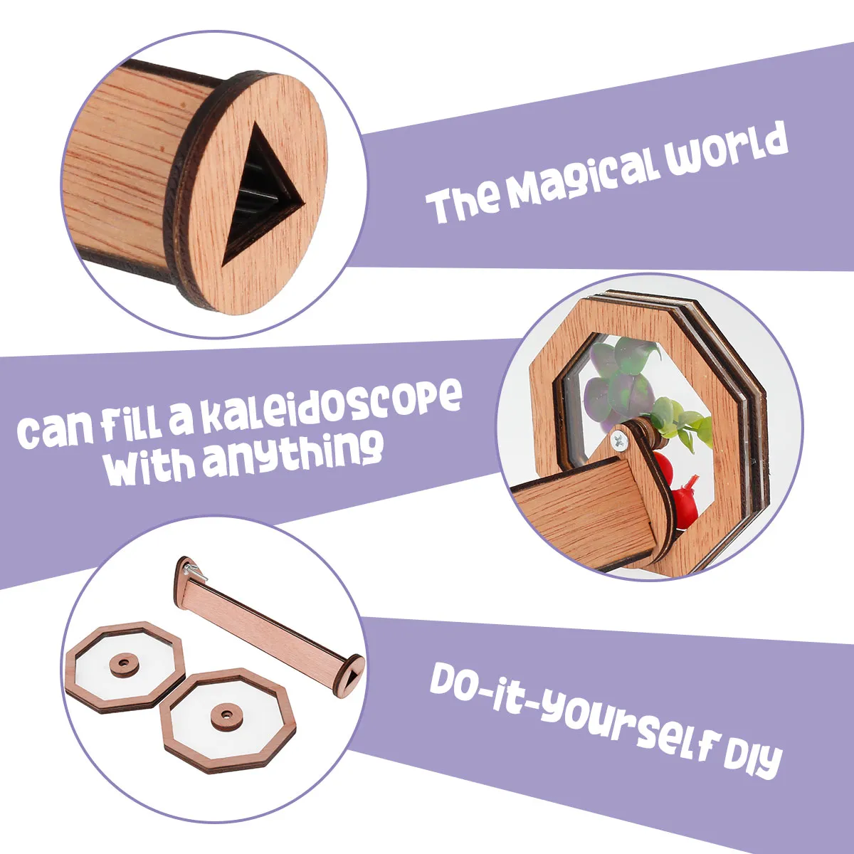 Natural Wood DIY Kaleidoscope Kit, Wooden Magic Rotating Kaleidoscope Making Set For Nature Lovers Outdoor Classic Handmade Education Toys For Kids Style A