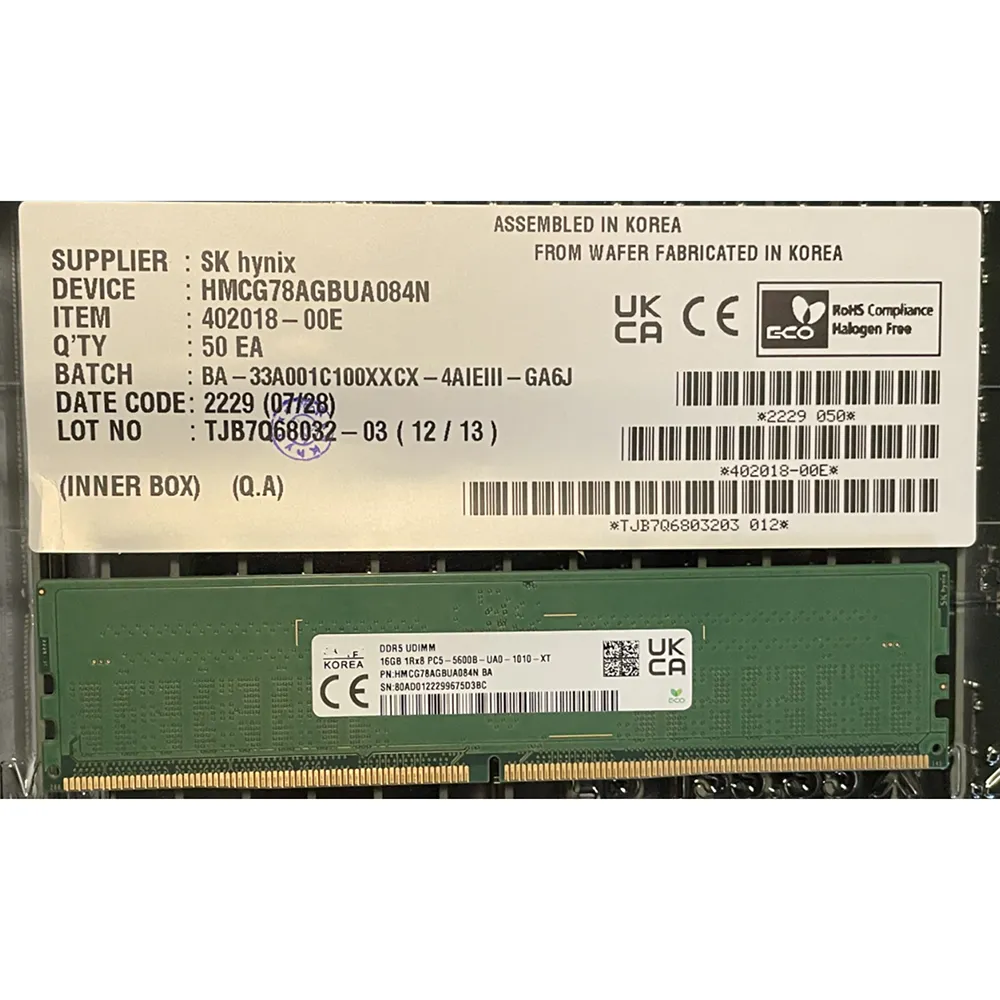 SK Hynix 16GB DDR5 4800 Desktop RAM UDIMM 1Rx8 PC5-4800B