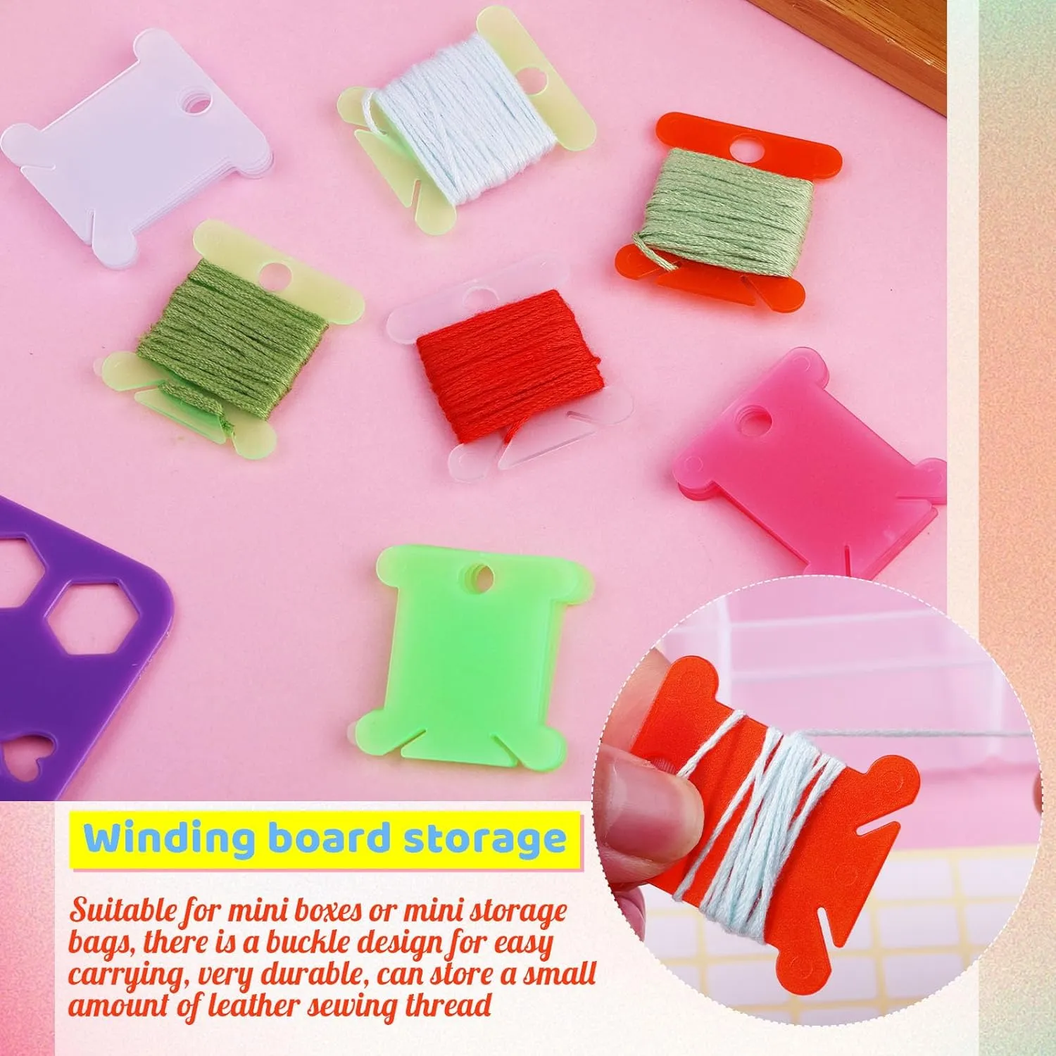 300Pcs Floss Bobbins For Cross Stitch – Transparent Plastic Winding Boards With Wire Clips - View #2