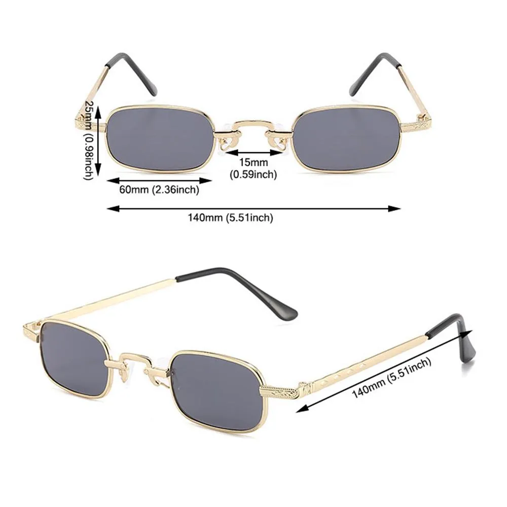 Retro Travel Metal Frame Unisex Small Rectangle Sunglasses 