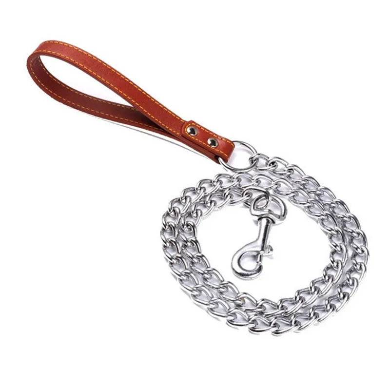 Chain leash with leather handle sale
