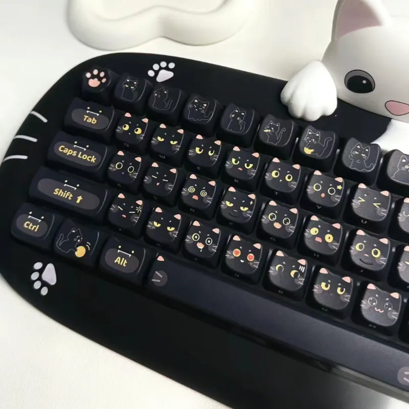 カスタムキーキャップ黒猫 PBT ダイサブ 145 キーセットかわいい子猫 