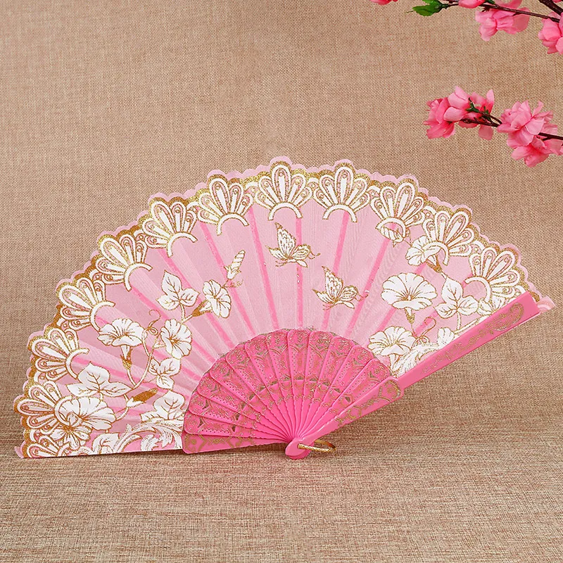 Vintage Chinese Style Hand Held Flower Hand Fan With Folding Design For Weddings, Parties, And Photography Props - Lace Silk Material For Women And Girls